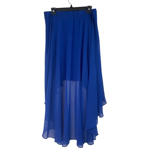 Bebe L/XL Lined Chiffon High-Low Skirt Cobalt Blue RAA10432 Stretch - Picture 6 of 8
